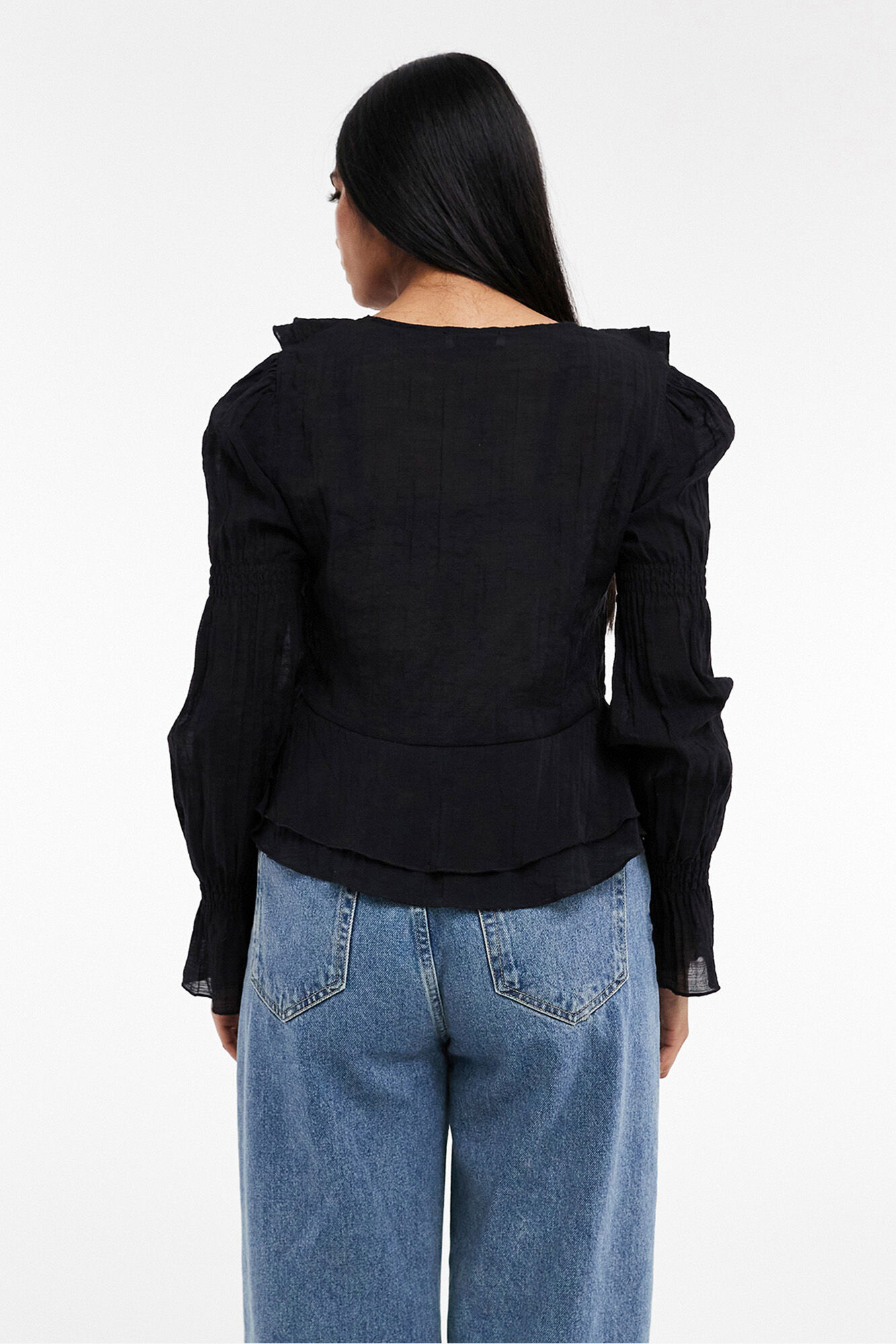 Topshop Top manga larga plisado