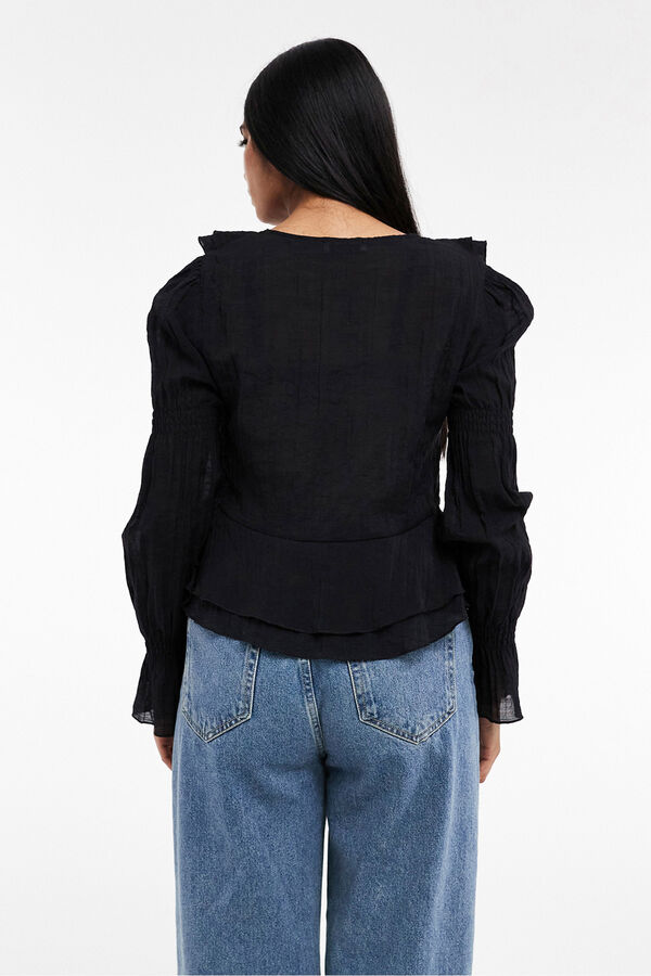 Topshop Top manga larga plisado negro