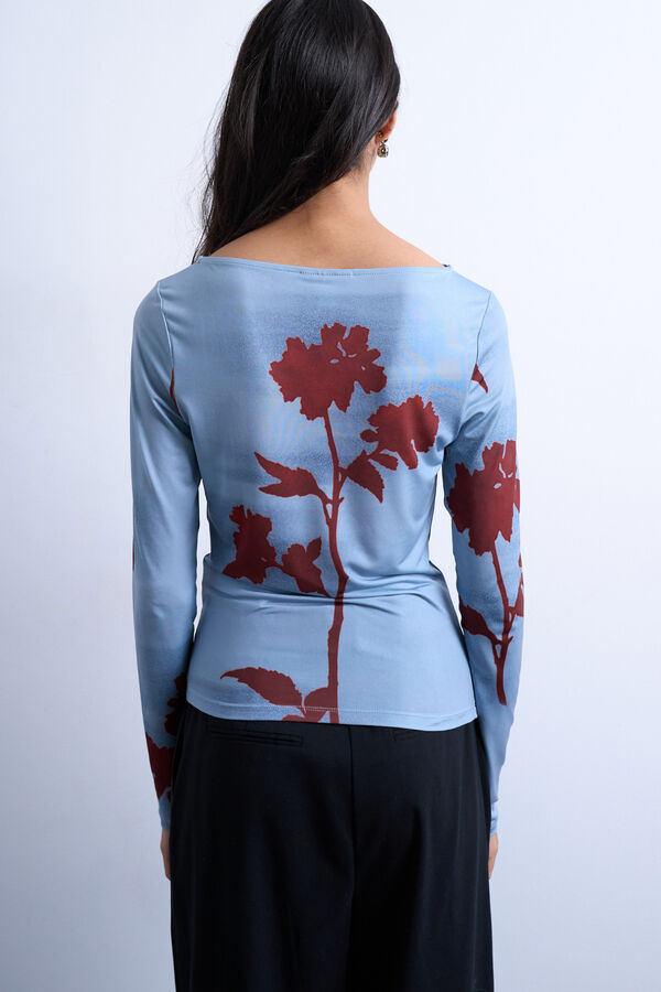 Topshop Top estampado manga larga azul