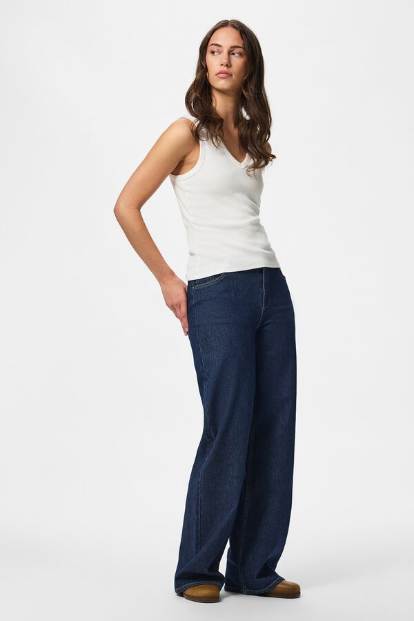 Pieces Jeans anchos tiro medio azul