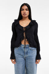 Topshop Top manga larga plisado negro