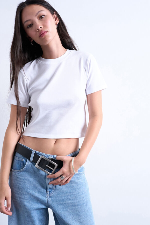 Topshop Camiseta corta b&aacute;sica de manga corta blanco