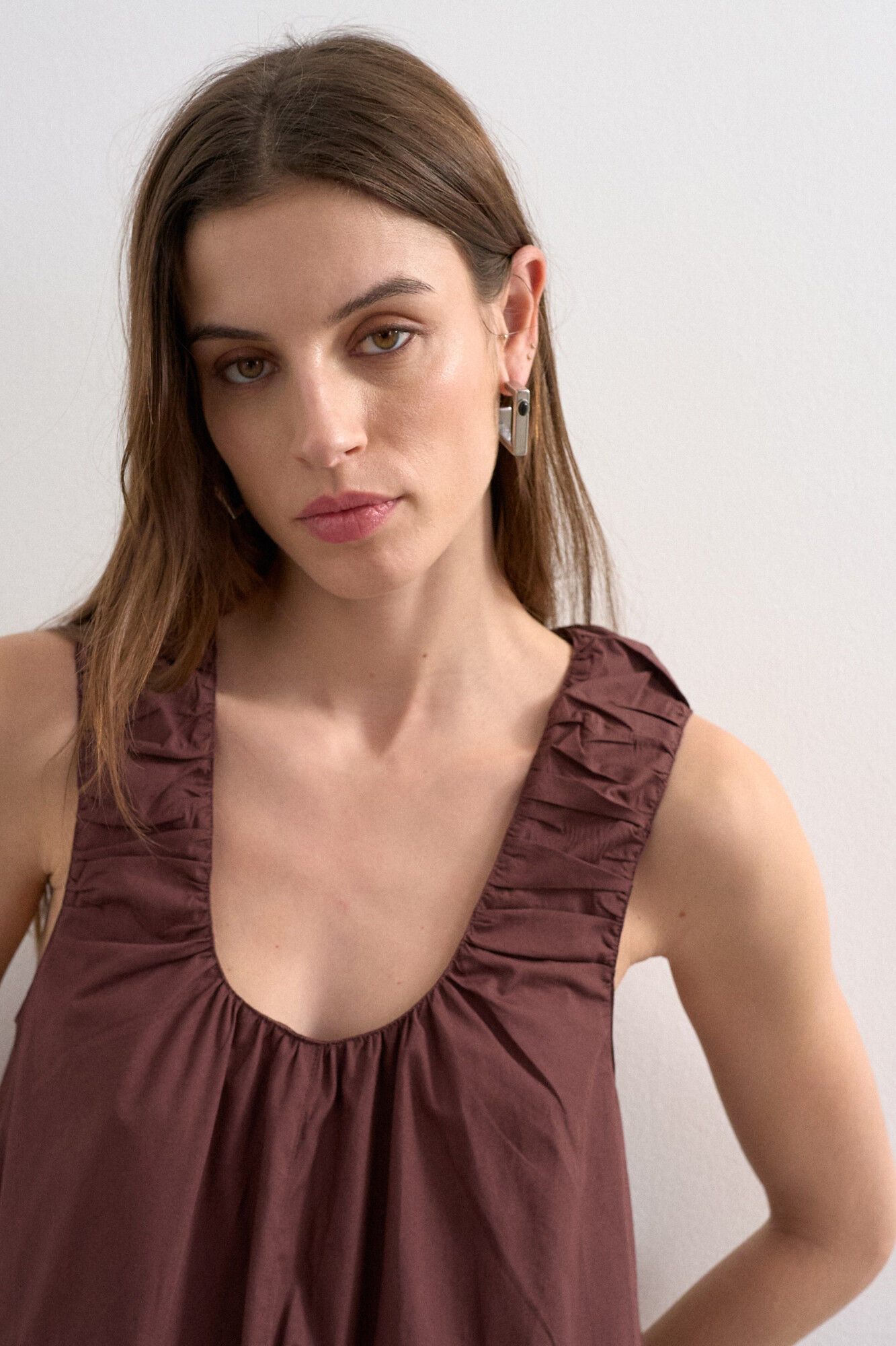 Topshop Vestido largo de tirantes fruncidos