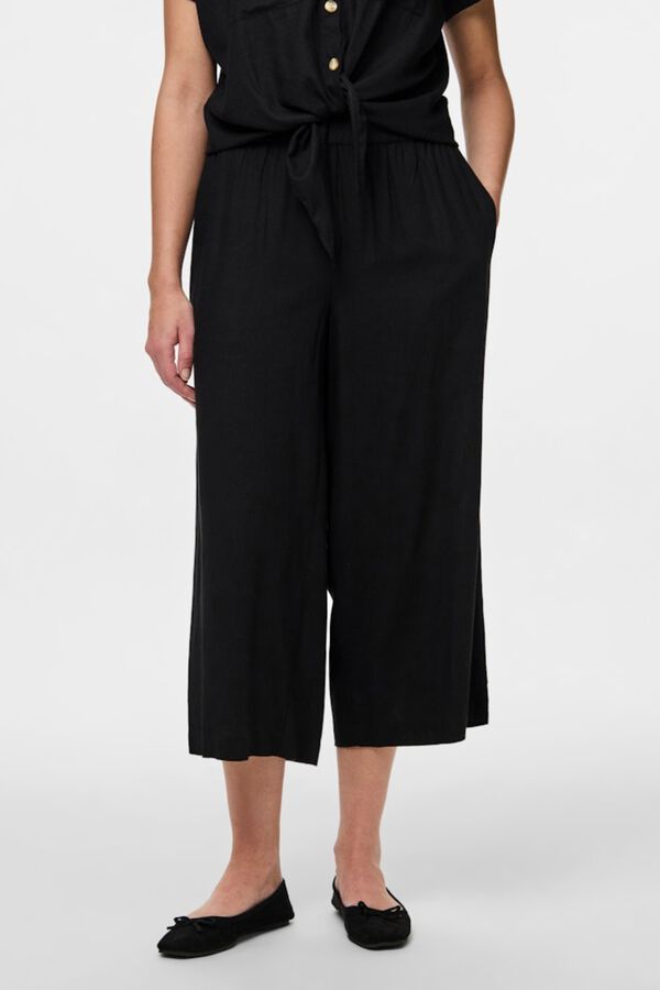 Pieces Pantal&oacute;n culotte de lino con cintura el&aacute;stica negro