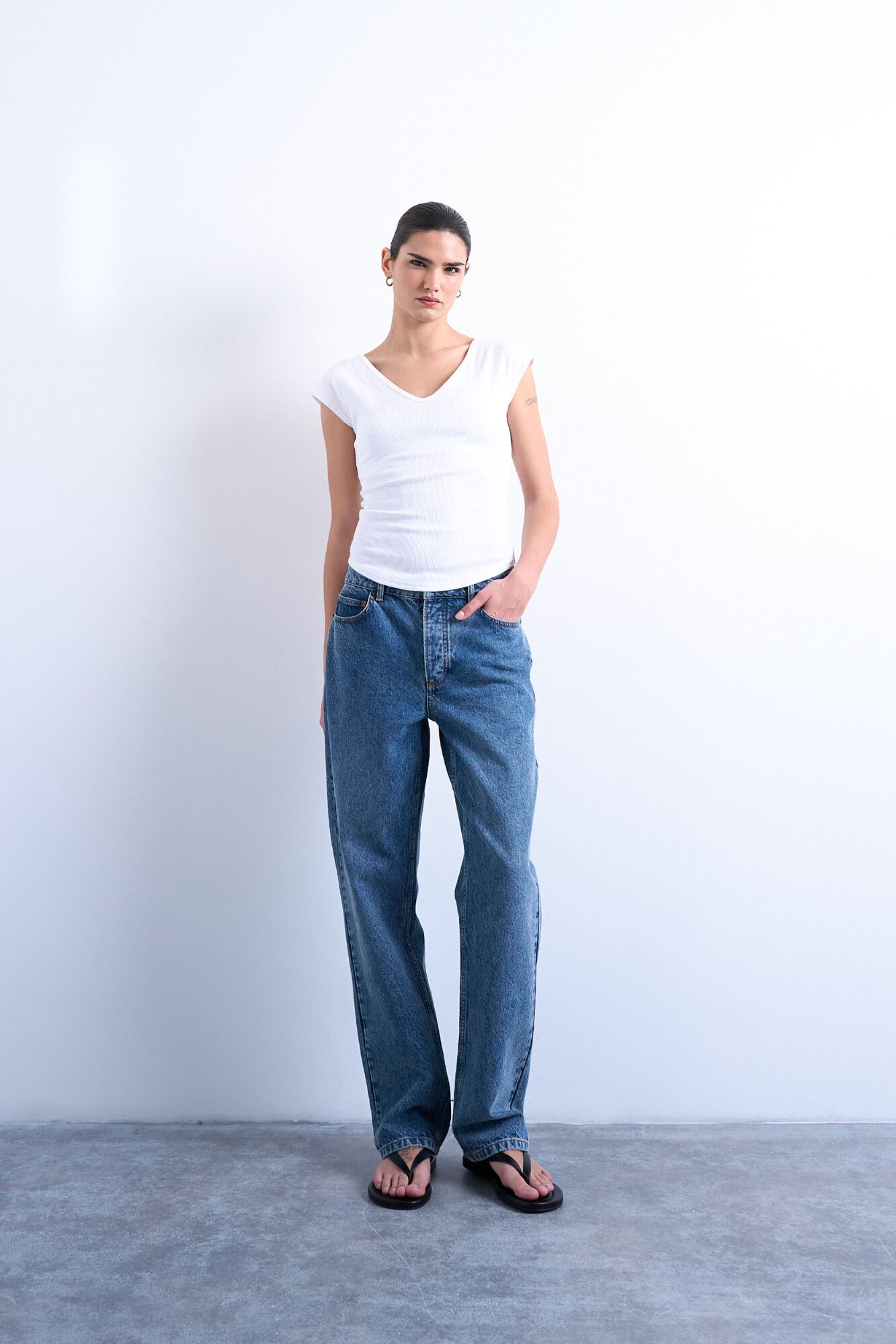 Topshop Top liso cuello pico