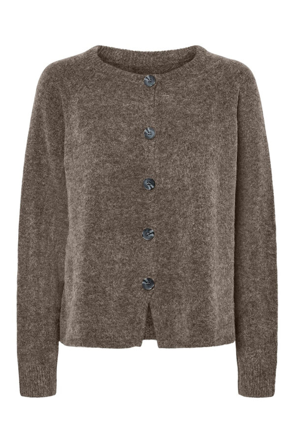 Pieces C&aacute;rdigan punto b&aacute;sico jaspeado marr&oacute;n