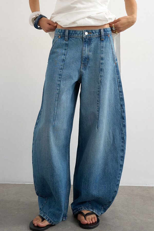 Topshop Vaquero barrel tiro medio azul