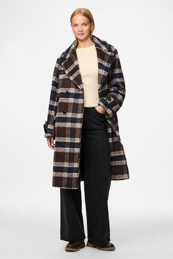 Pieces Abrigo pa&ntilde;o cuadros solapas marr&oacute;n
