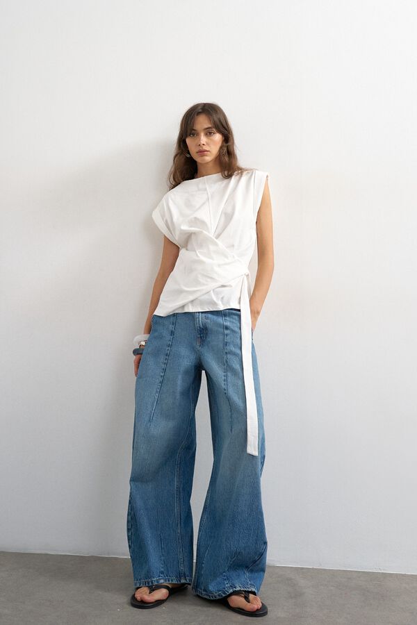 Topshop Vaquero barrel tiro medio azul