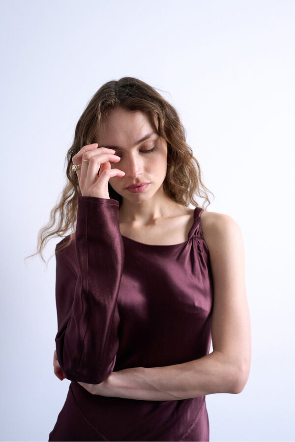 Topshop Vestido midi de un hombro morado/lila