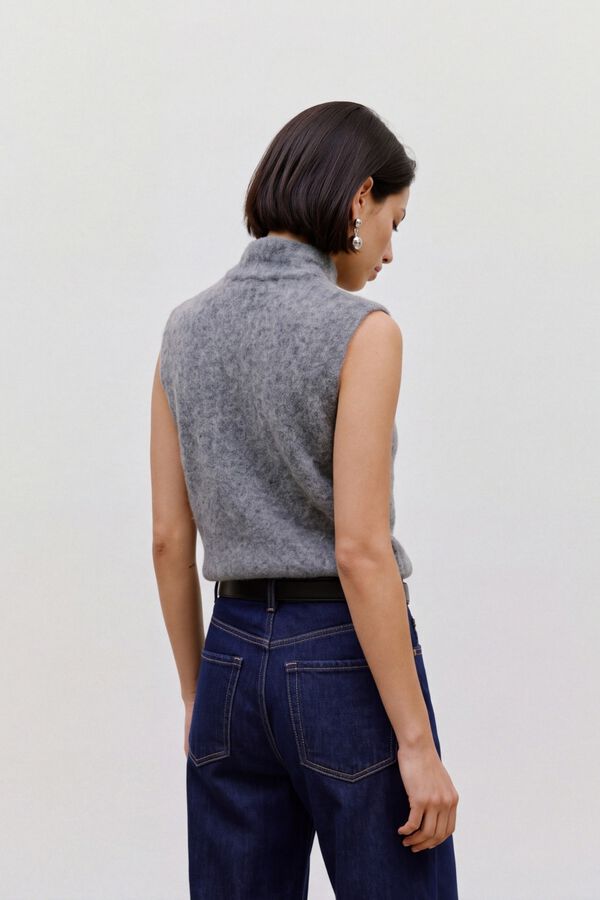 Topshop Top de punto con lazo en el cuello gris