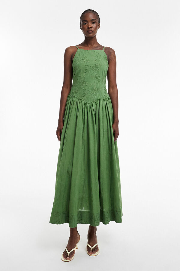 Topshop Vestido largo detalles bordados verde