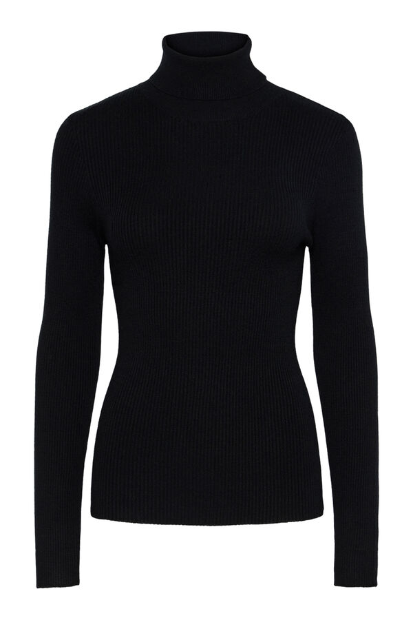 Pieces Jersey b&aacute;sico cuello vuelto negro