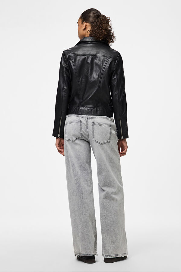 Pieces Chaqueta de piel tipo biker negro