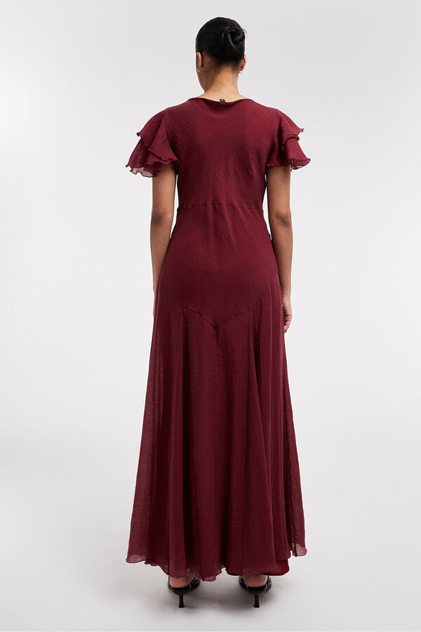 Topshop Vestido largo cuello pico rojo