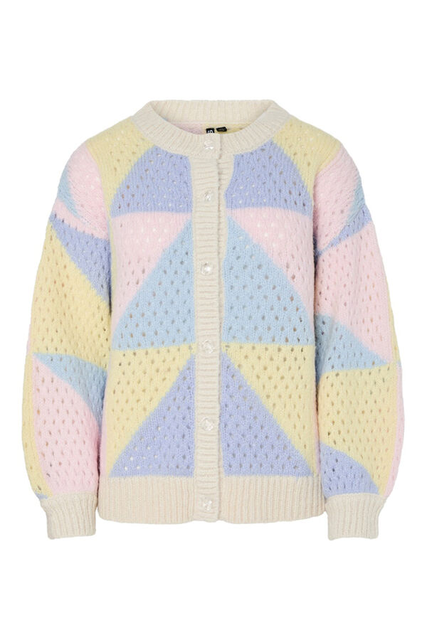 Pieces C&aacute;rdigan calado oversize geom&eacute;trico gris