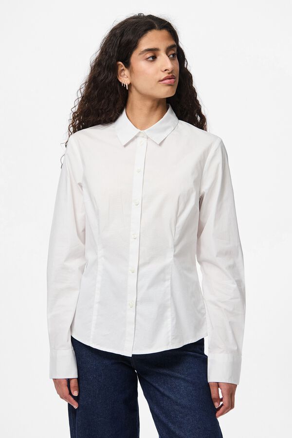 Pieces Camisa ajustada manga larga blanco