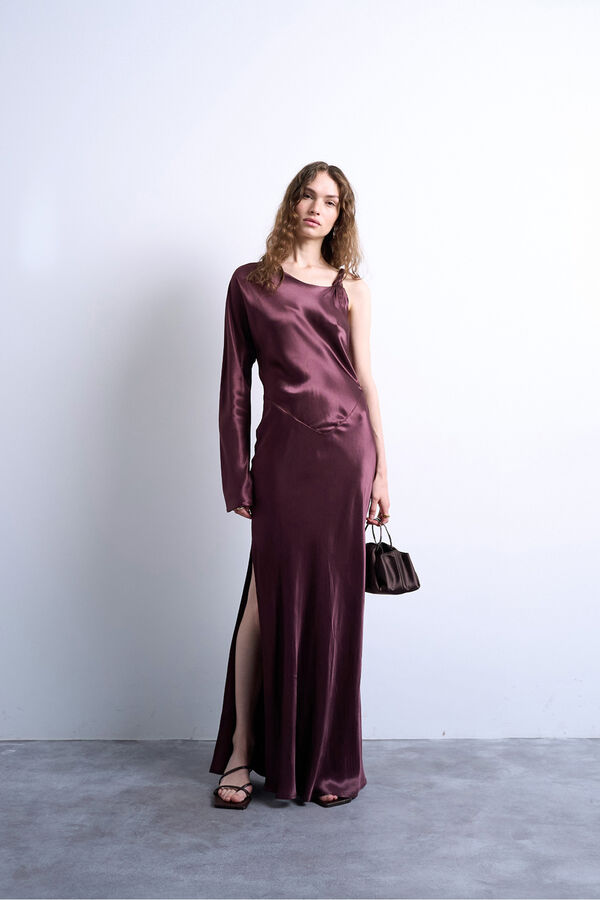 Topshop Vestido midi de un hombro morado/lila