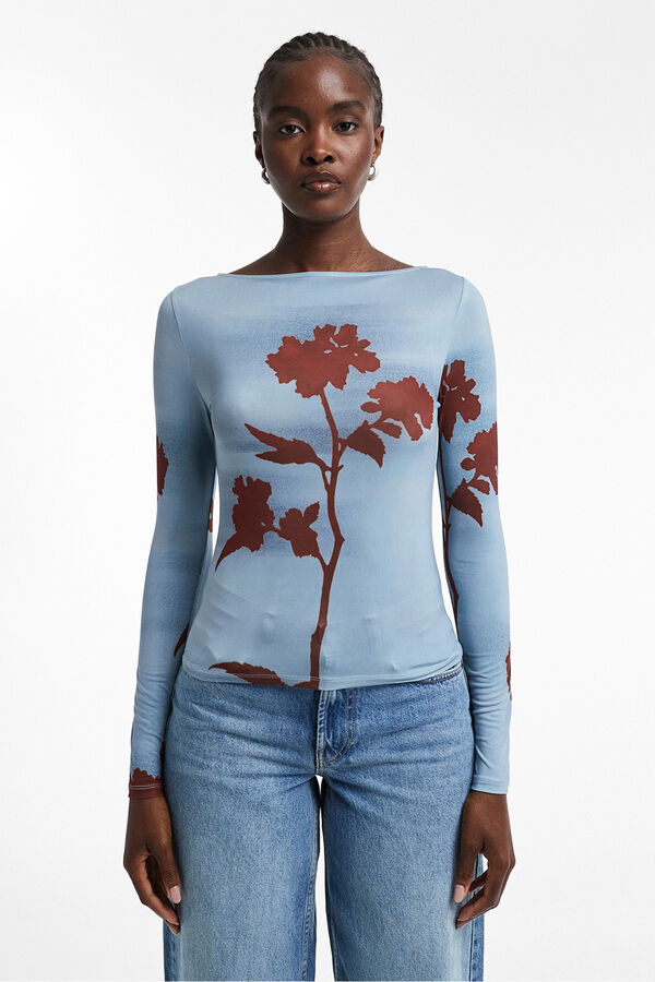 Topshop Top estampado manga larga azul