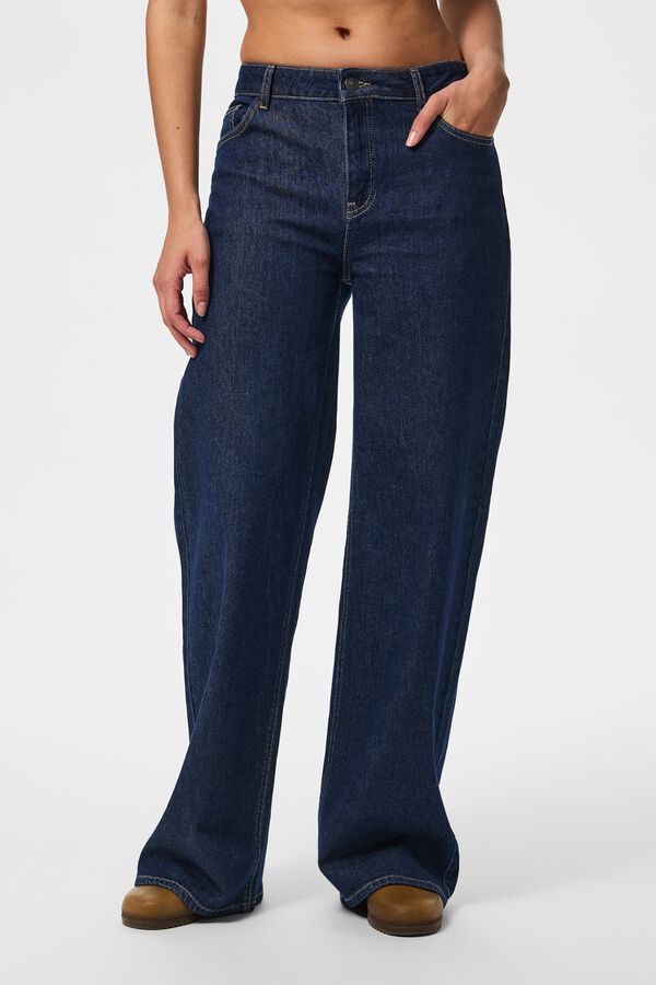 Pieces Jeans anchos tiro medio azul