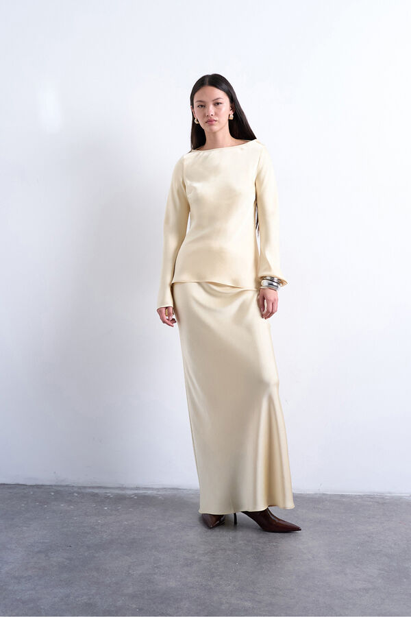 Topshop Top de manga larga satinado. beige