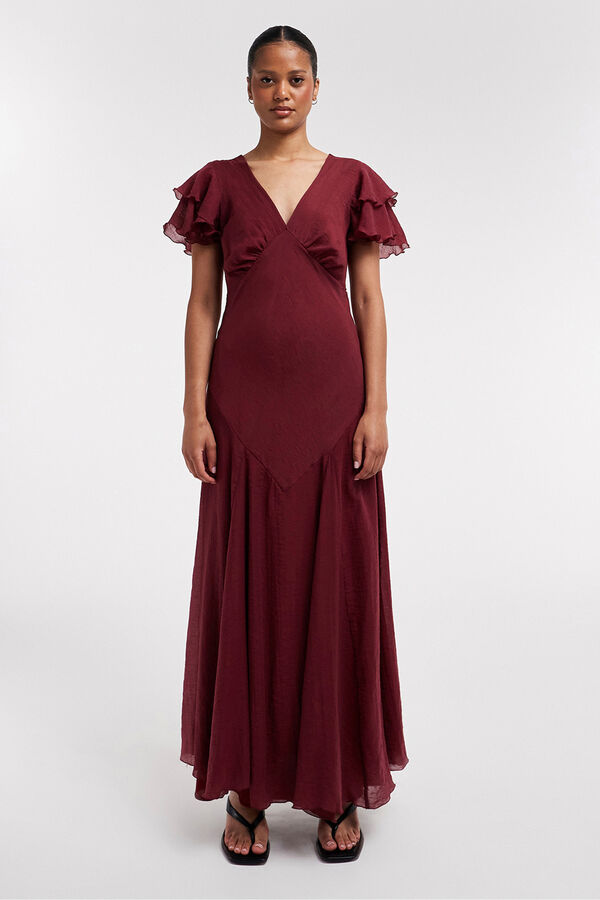 Topshop Vestido largo cuello pico rojo