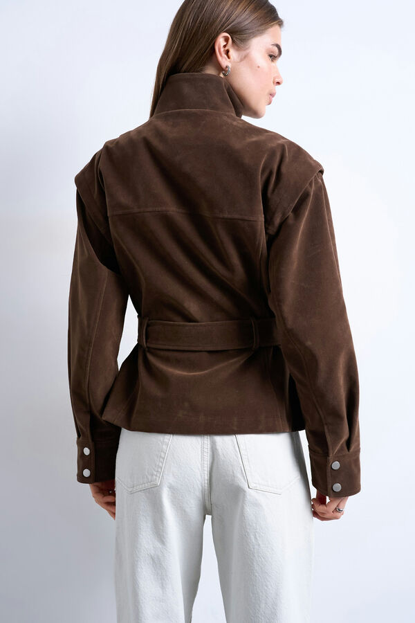 Topshop Chaqueta cuello alto marr&oacute;n
