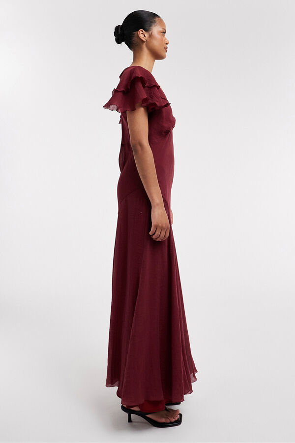 Topshop Vestido largo cuello pico rojo