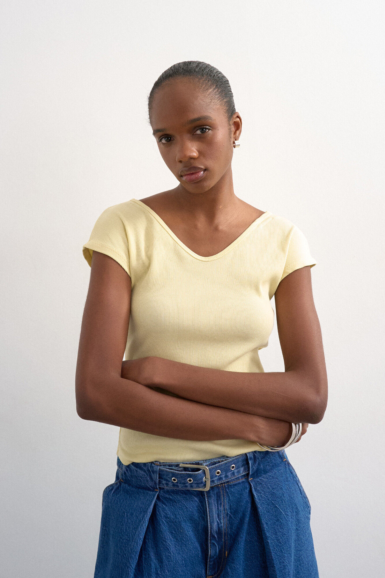 Topshop Top liso cuello pico