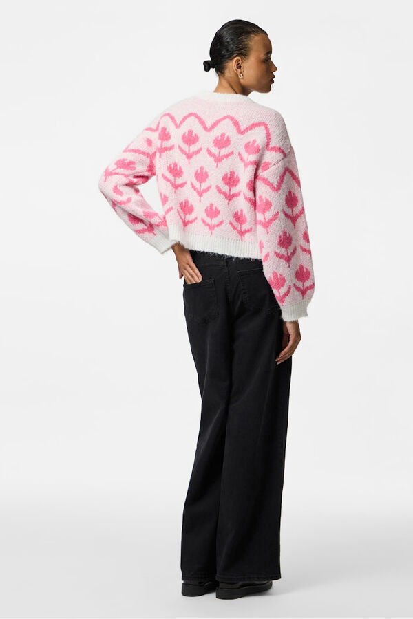 Pieces Jersey estampado floral cuello redondo blanco