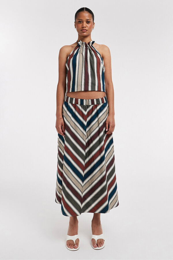 Topshop Falda midi estampada marr&oacute;n