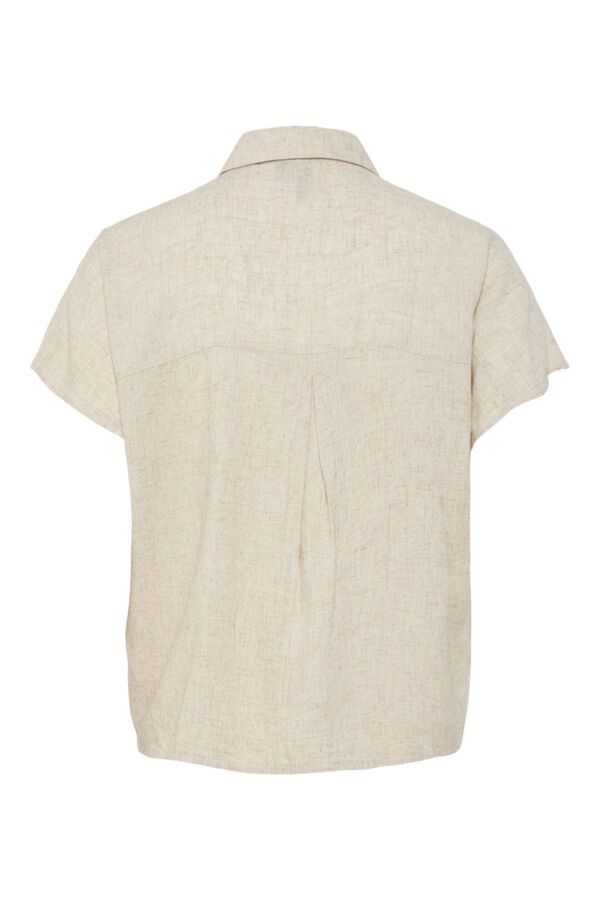 Pieces Camisa de manga corta con nudo y lino beige