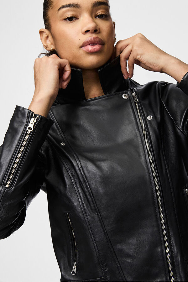 Pieces Chaqueta de piel tipo biker negro