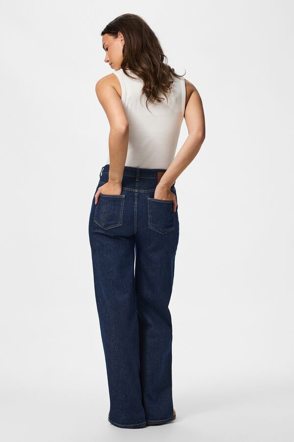 Pieces Jeans anchos tiro medio azul