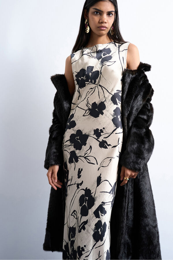 Topshop Vestido midi de cuello redondo y manga sisa negro