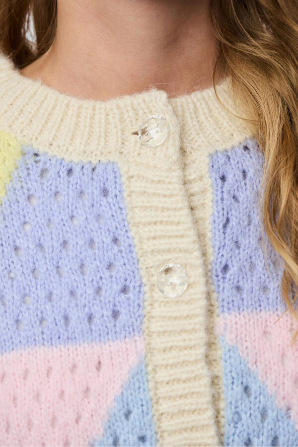 Pieces C&aacute;rdigan calado oversize geom&eacute;trico gris