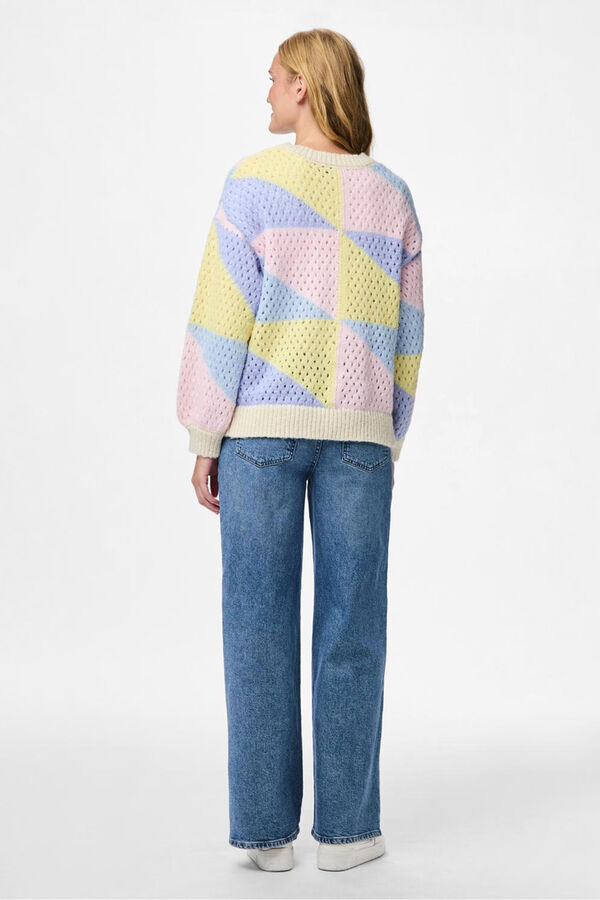 Pieces C&aacute;rdigan calado oversize geom&eacute;trico gris