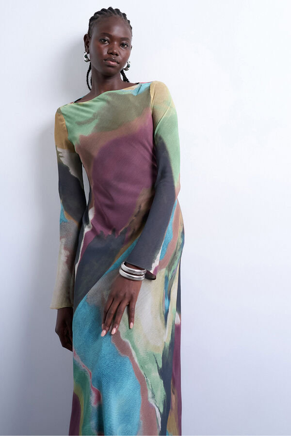 Topshop Vestido de manga larga marr&oacute;n