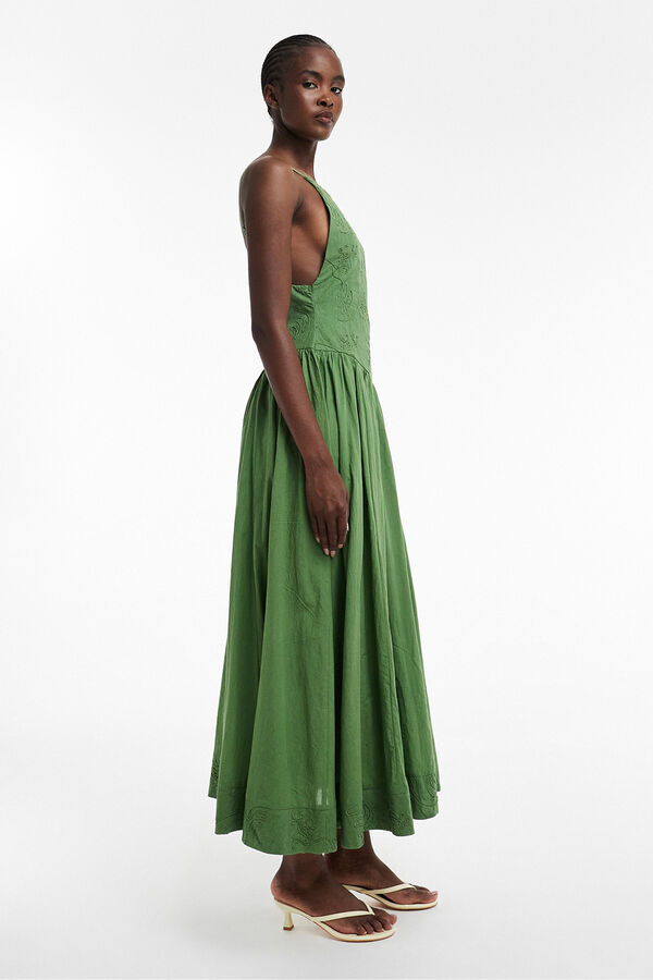 Topshop Vestido largo detalles bordados verde