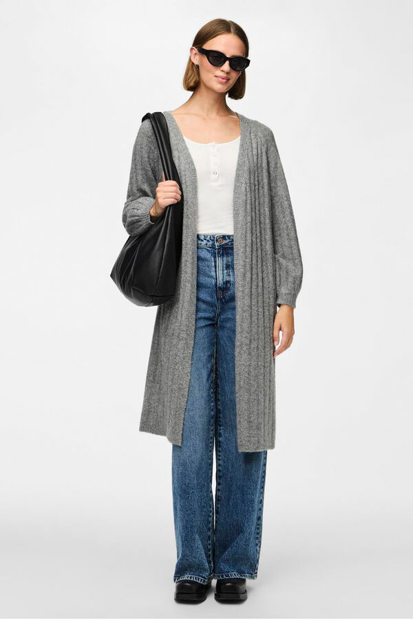 Pieces C&aacute;rdigan largo de punto gris