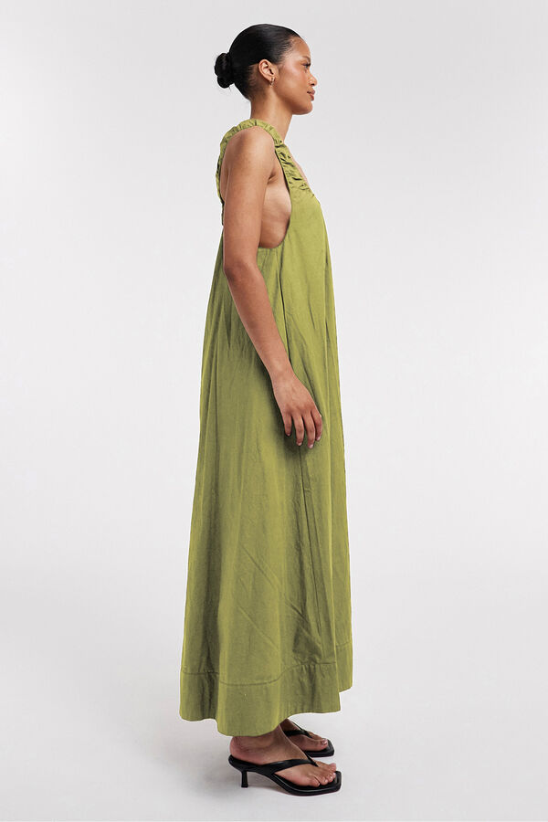 Topshop Vestido largo de tirantes fruncidos verde