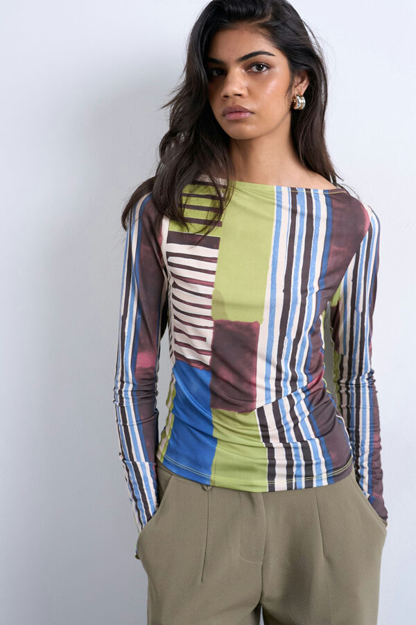 Topshop Top manga larga estampado verde