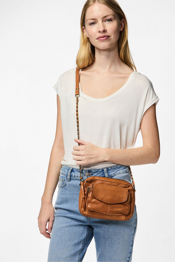 Pieces Bolso bandolera 100% piel marr&oacute;n