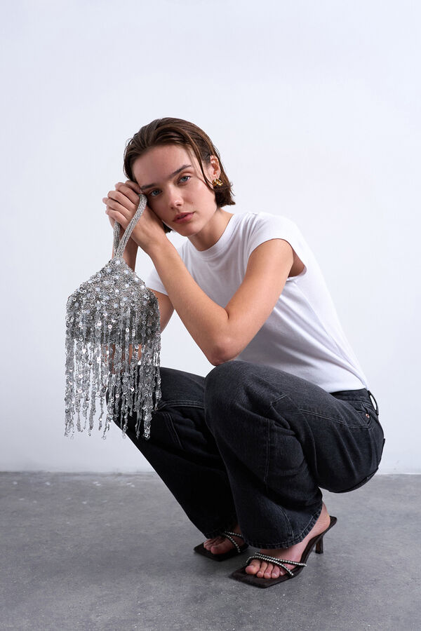 Topshop Bolso de fiesta con abalorios. gris