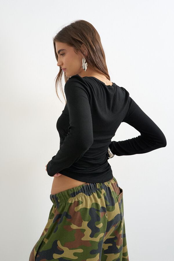 Topshop Top canal&eacute; fruncido negro