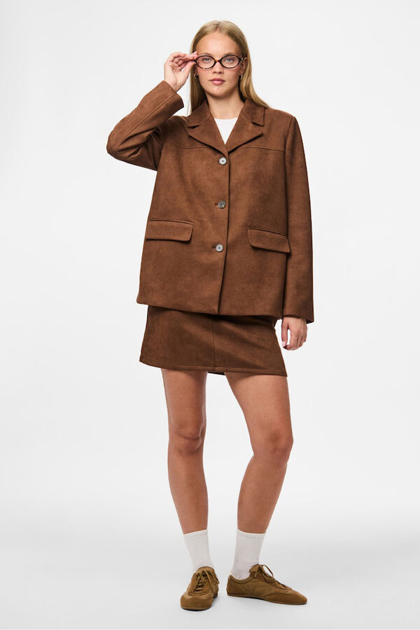 Pieces Chaqueta blazer antelina marr&oacute;n