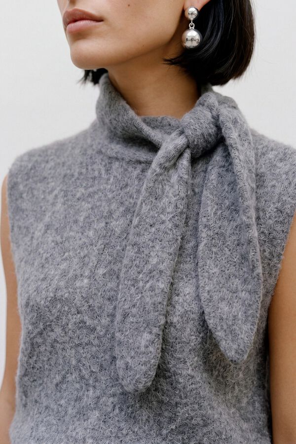Topshop Top de punto con lazo en el cuello gris