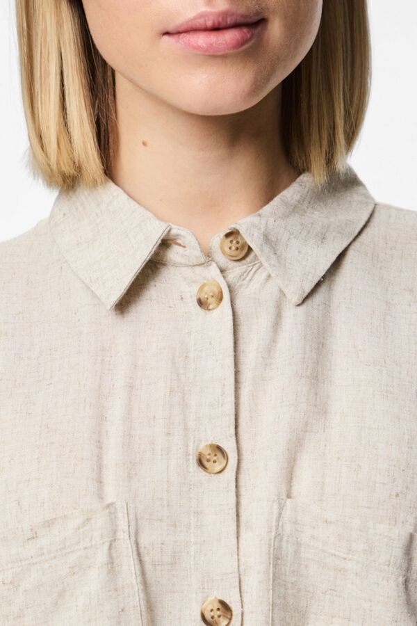 Pieces Camisa de manga corta con nudo y lino beige