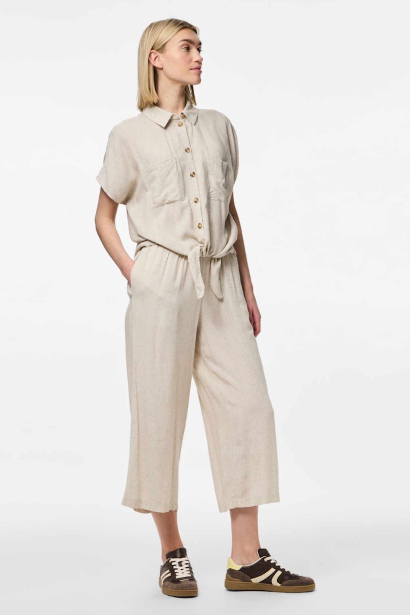 Pieces Pantal&oacute;n culotte de lino con cintura el&aacute;stica