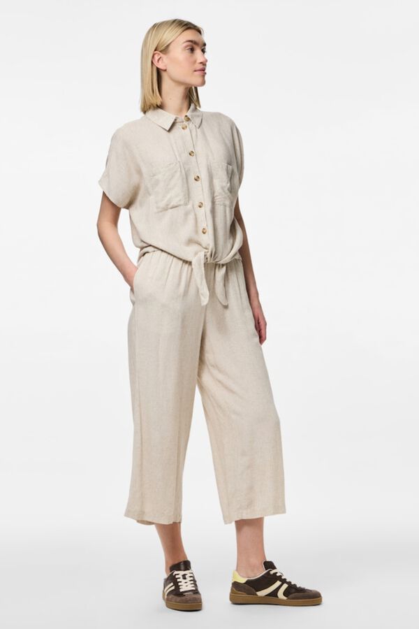 Pieces Pantal&oacute;n culotte de lino con cintura el&aacute;stica gris